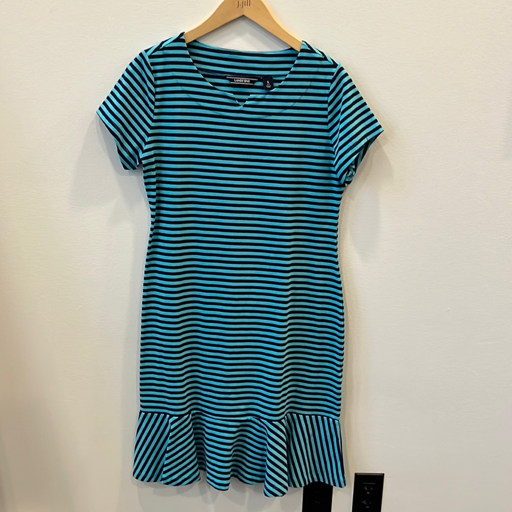 Land’s End Blue Striped Ruffled Dress